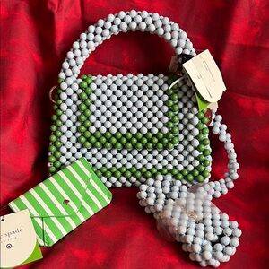 Kate Spade White and Green Beaded Crossbody or Handle Bag